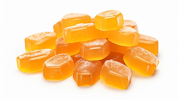 a pile of gummy bears with orange and yellow candies