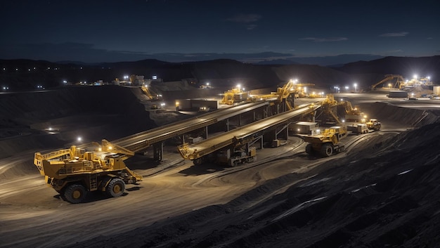 a pile of heavy machinery is being loaded with coal