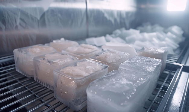 Photo a pile of ice cubes that are in a cool room