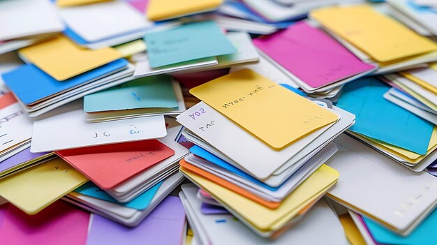 Photo a pile of index cards with colorful tabs