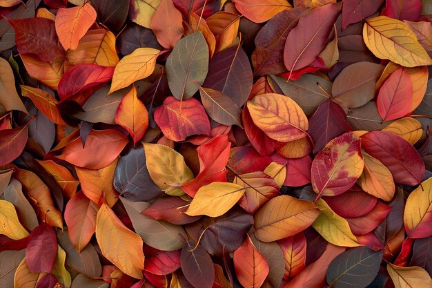 Photo a pile of leaves with a red and yellow leaf that says  autumn