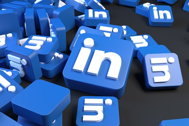 Pile of LinkedIn logo 3D Rendering