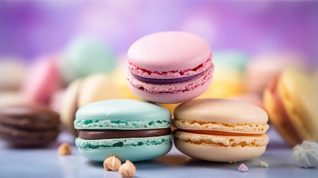 A pile of macarons sitting on top of each other generative ai image