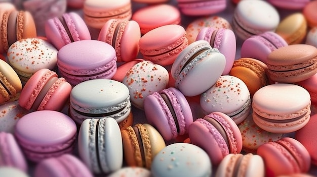 A pile of macarons sitting on top of a table generative ai image