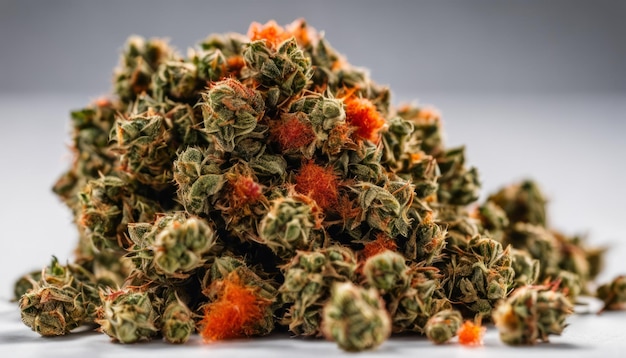 A pile of marijuana with orange and red flowers