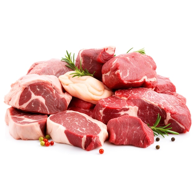 A pile of meat with a white background