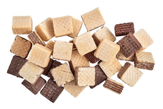 A pile of mixed assorted cubes wafer biscuits 