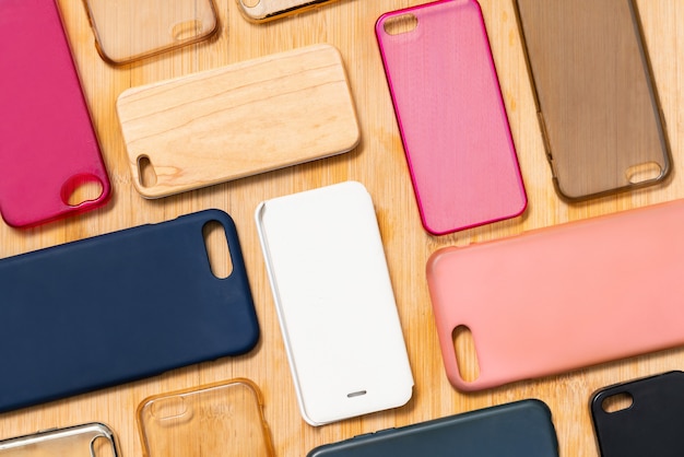 Pile of multicolored plastic back covers for mobile phone