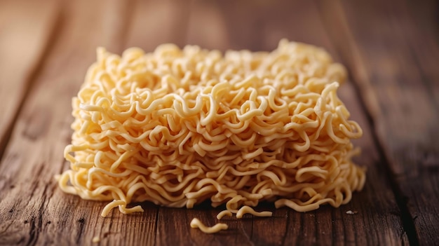 Pile of Noodles on Wooden Table A Simple and Appetizing Sight