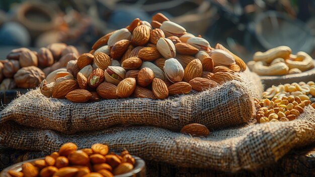 a pile of nuts including almonds almonds and peanuts