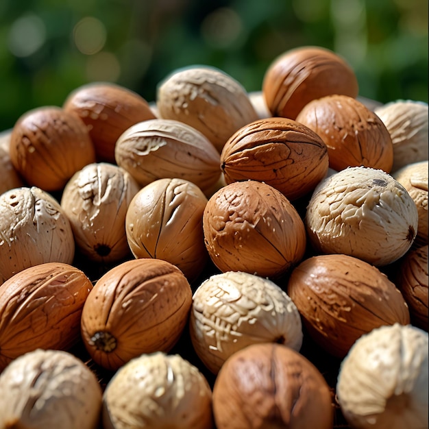 Photo a pile of nuts including walnuts one of which has a small number of which is a few