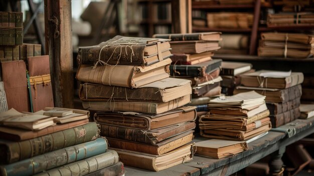 Photo a pile of old books with a book on the top of it