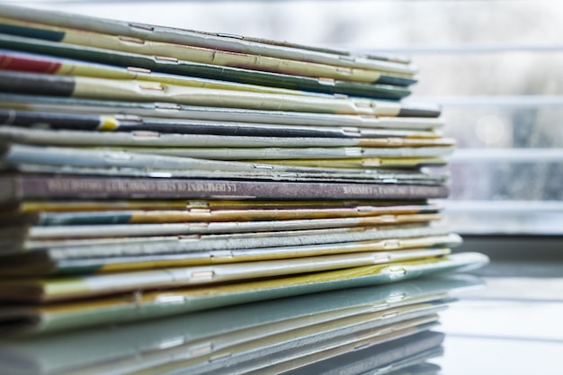 Pile of old Magazines, close-up view