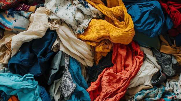 Photo a pile of old used clothing and textiles fast fashion and clothing recycling