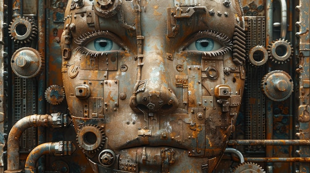 A pile of parts and gears make up a woman39s face