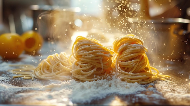 A pile of pasta with a lot of white powder on it