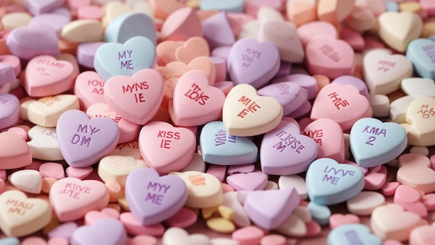 a pile of pastelcolored candy hearts with sayings like love kiss me and be mine imprinted o