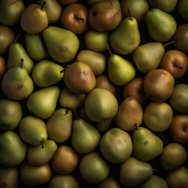 A pile of pears are stacked on top of each other.