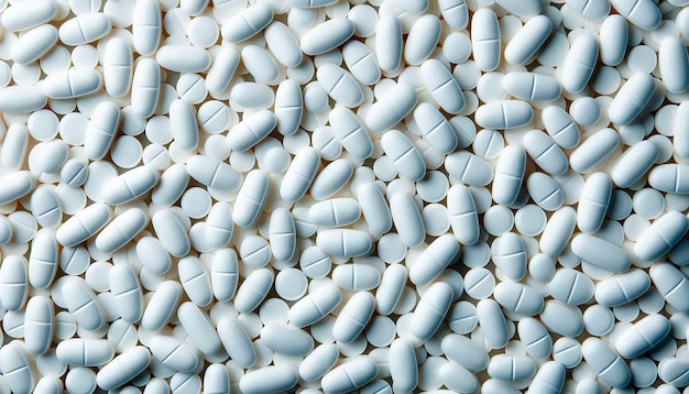 a pile of pills that are on a table