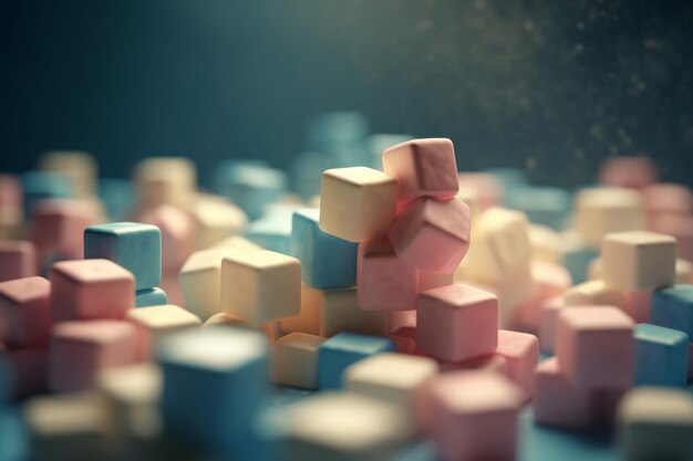 A pile of pink, blue, and white cubes with the word'sweet'on the top.