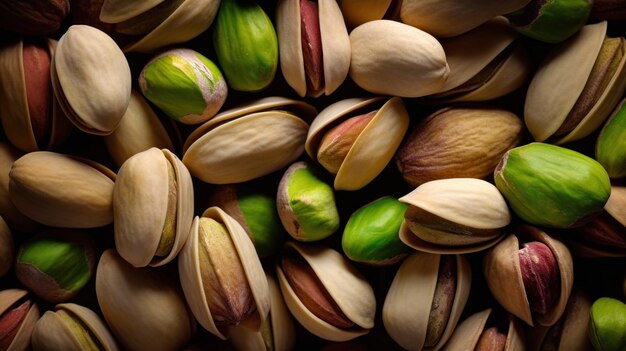 A pile of pistachios with one of them in the background