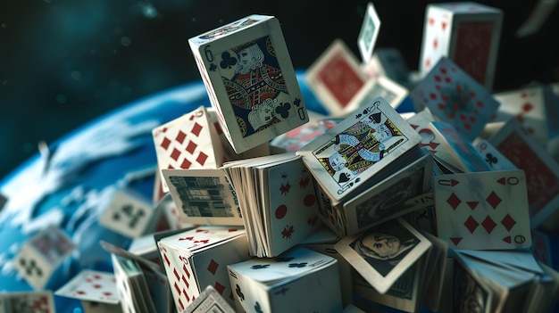 Photo a pile of playing cards creates an abstract pattern