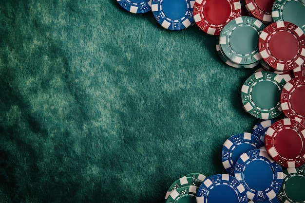 a pile of poker chips on a green cloth