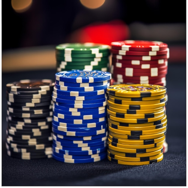 Photo a pile of poker chips on a table with the words poker chips on it