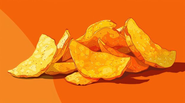 a pile of potato chips on an orange background