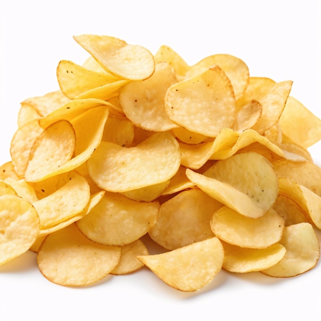 Pile of potato chips on white background