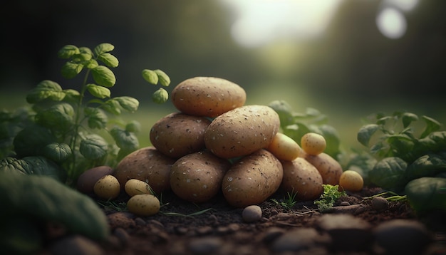 A pile of potatoes in the garden Generative AI