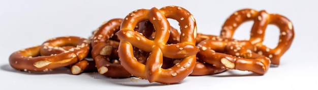 A pile of pretzels with one that says " pretzels "