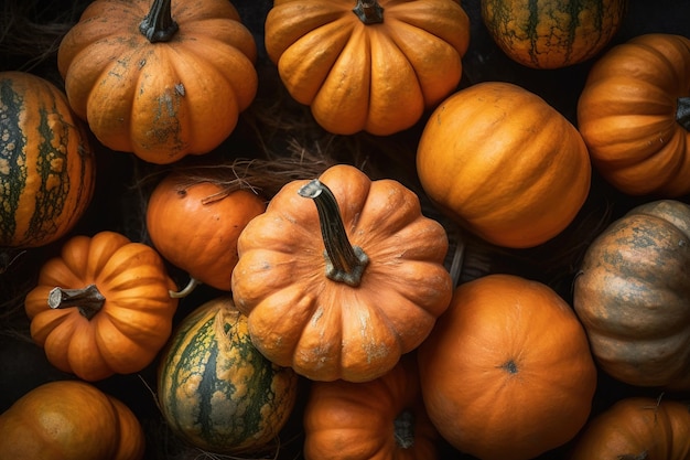 A pile of pumpkins with the word pumpkin on the front