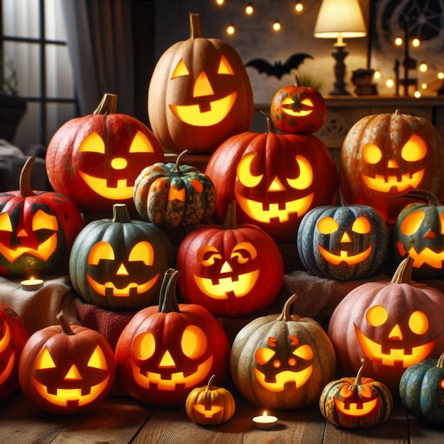 a pile of pumpkins with the words the name on them