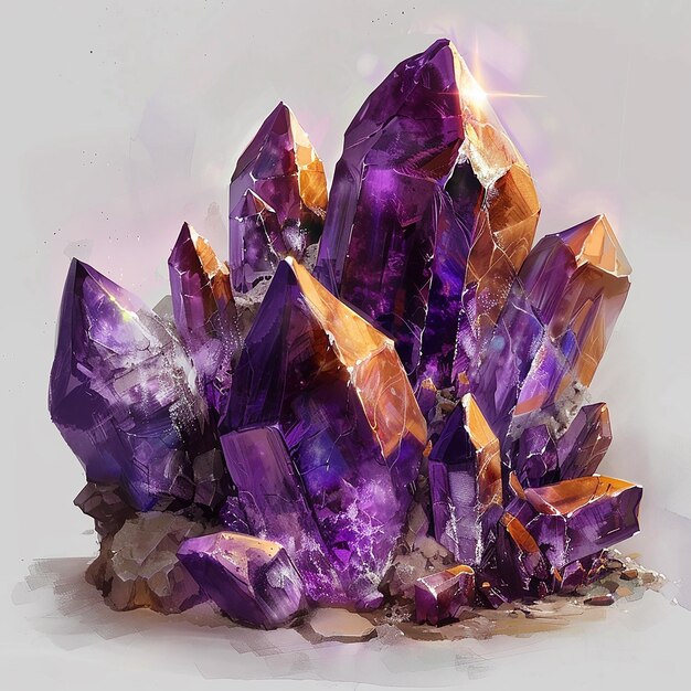 a pile of purple gems sits on a white surface