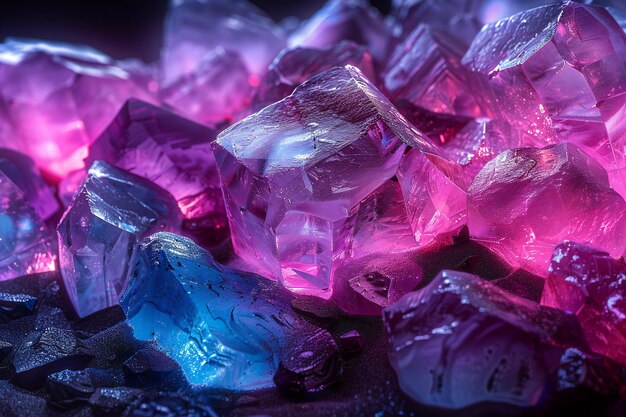 a pile of purple and pink gemstones with the word ice on it