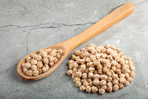 Pile of raw chickpeas on the table