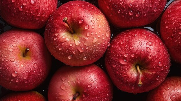 A pile of red apples with water droplets on them