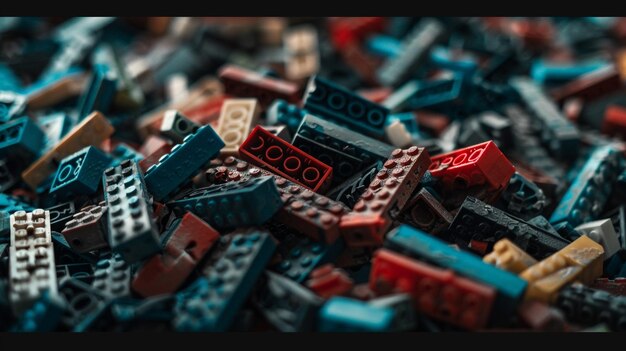 Photo a pile of red and blue bricks with the numbers 0 and 0 on them