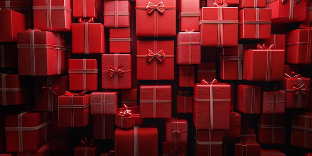 Photo a pile of red boxes with a red bow tie