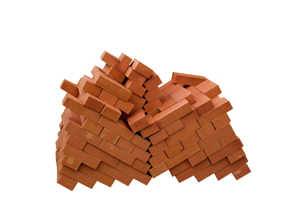 Pile of red bricks isolated on white