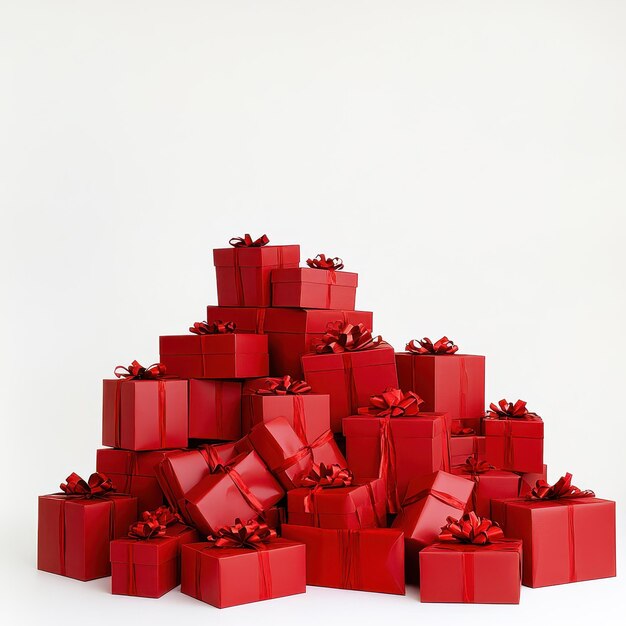 Photo a pile of red gift boxes with a white background