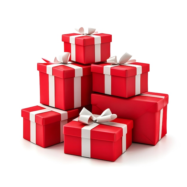 A Pile of Red Gift Boxes with White Ribbons