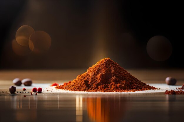 a pile of red pepper sits on a white plate with a black background.