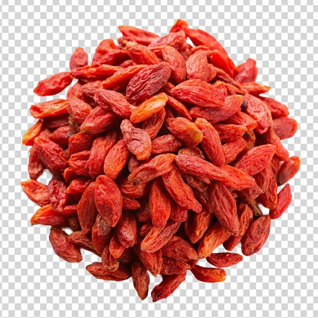 A pile of red raisins on transparent background