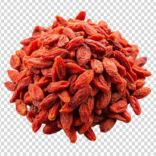 A pile of red raisins on transparent background