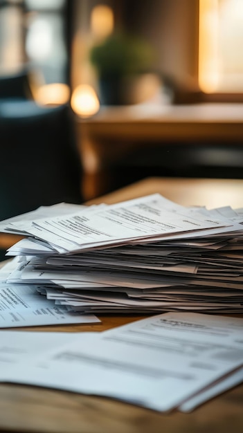 A pile of resumes sits on recruiters desk showcasing variety of job applications warm lighting creates focused atmosphere emphasizing importance of each document