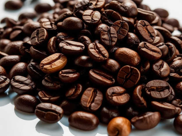 Pile of Roasted Coffee Beans on white background AI generative