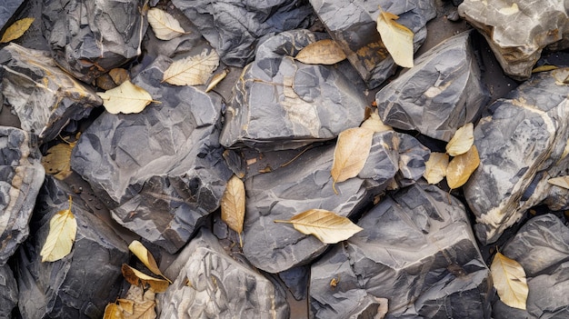 Pile of Rocks Covered With Leaves