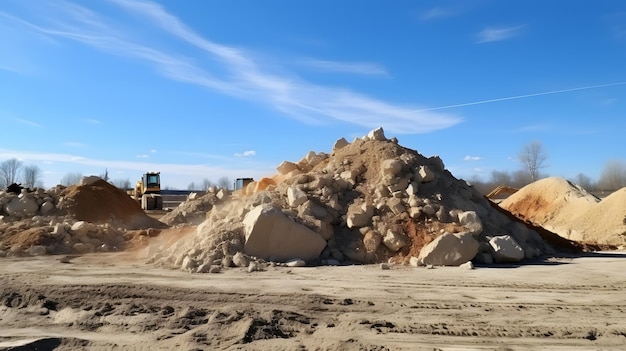 a pile of rocks in the desert with a sky background